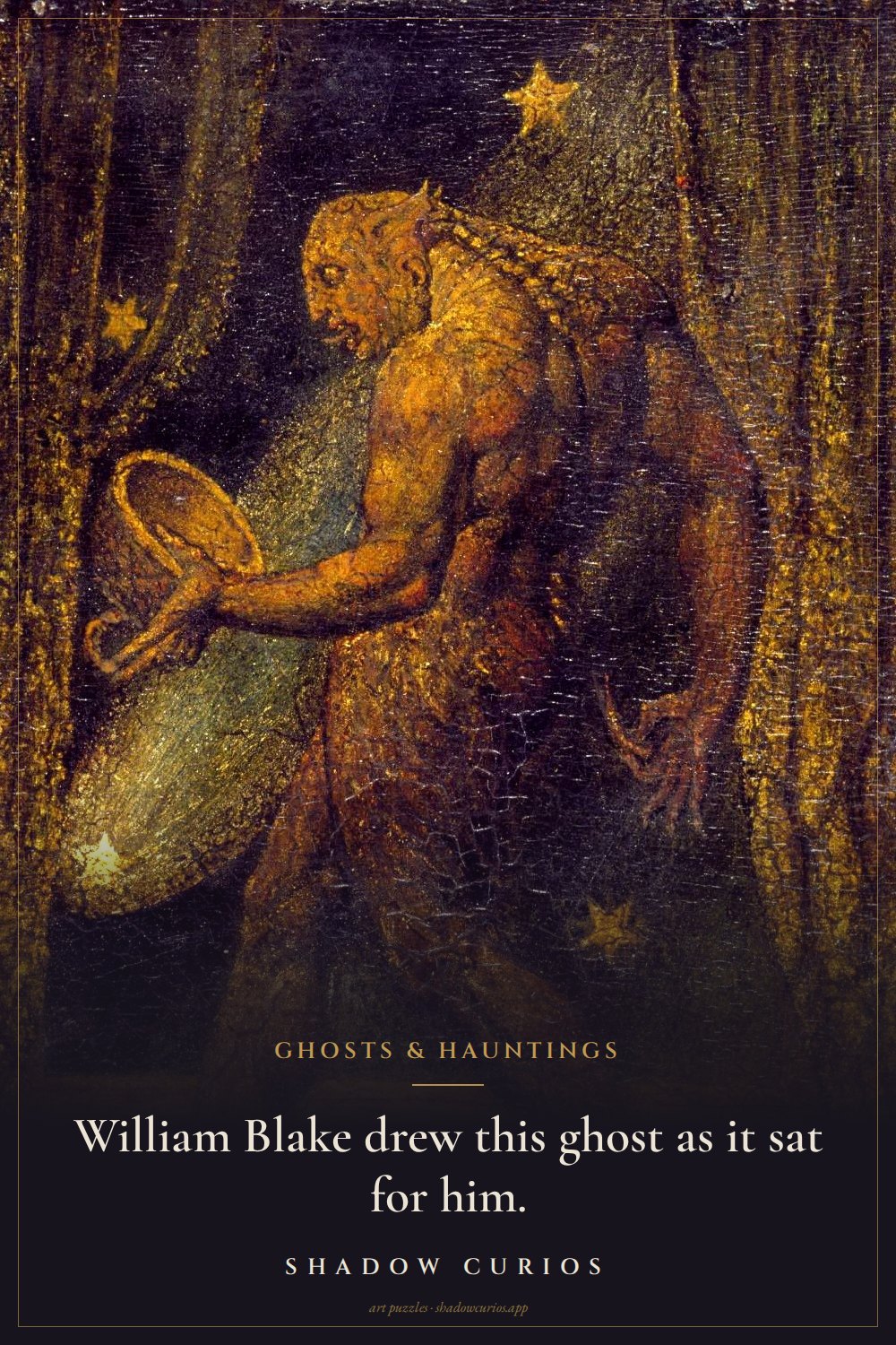William Blake’s Ghost of a Flea with the words: William Blake drew this ghost as it sat for him.